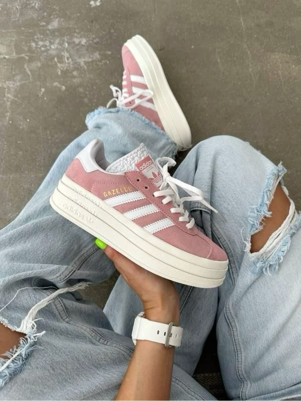 adidas Gazelle Platform Sneakers in Pink and White